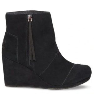 Toms High Desert Wedge Ankle Boots Tassel Side Zip Round Toe Suede Black Size W6